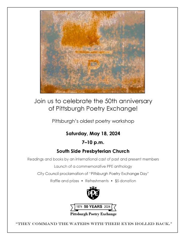 Join us at South Side Presbyterian Church on May 18, 2024, at 7 p.m. for a reading, anthology launch, and more